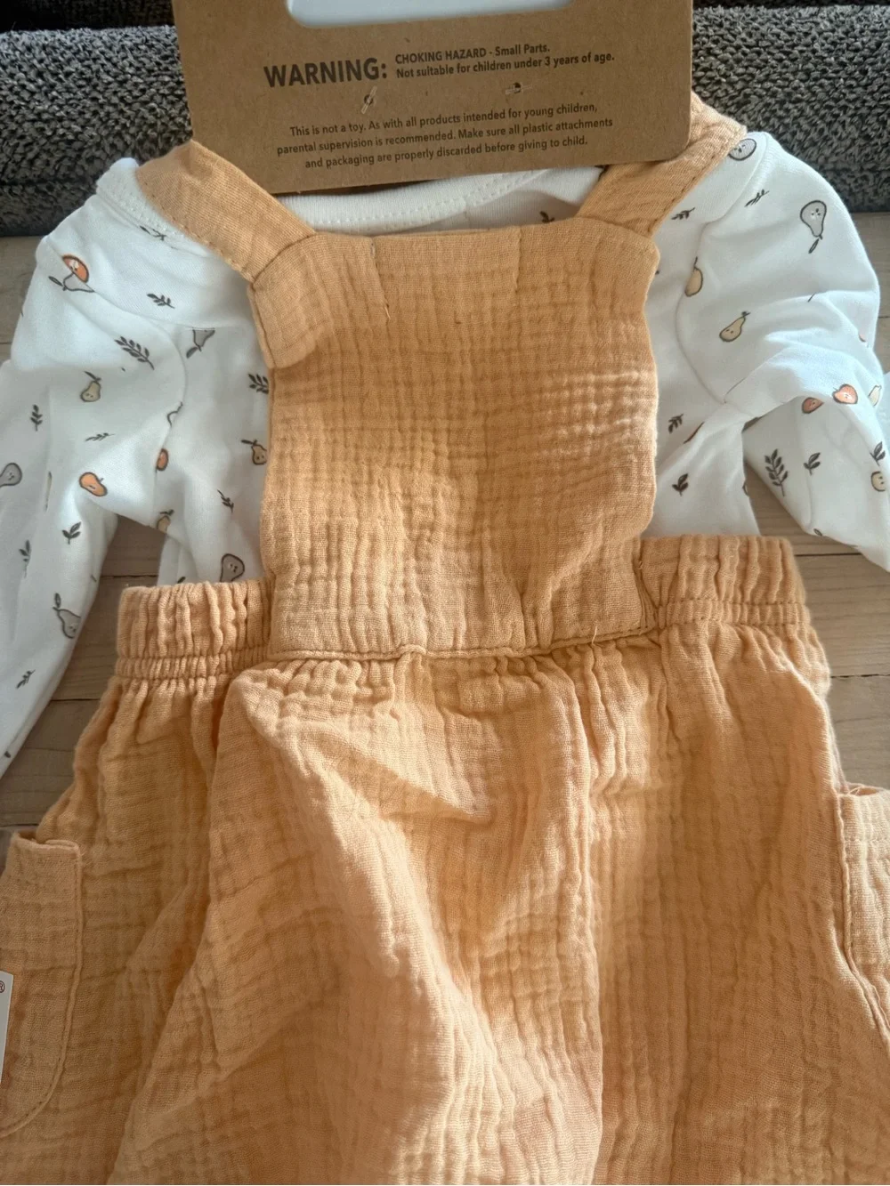Rabbit & Bear Organic Kids' Tan Bow Headband and Pinafore Set